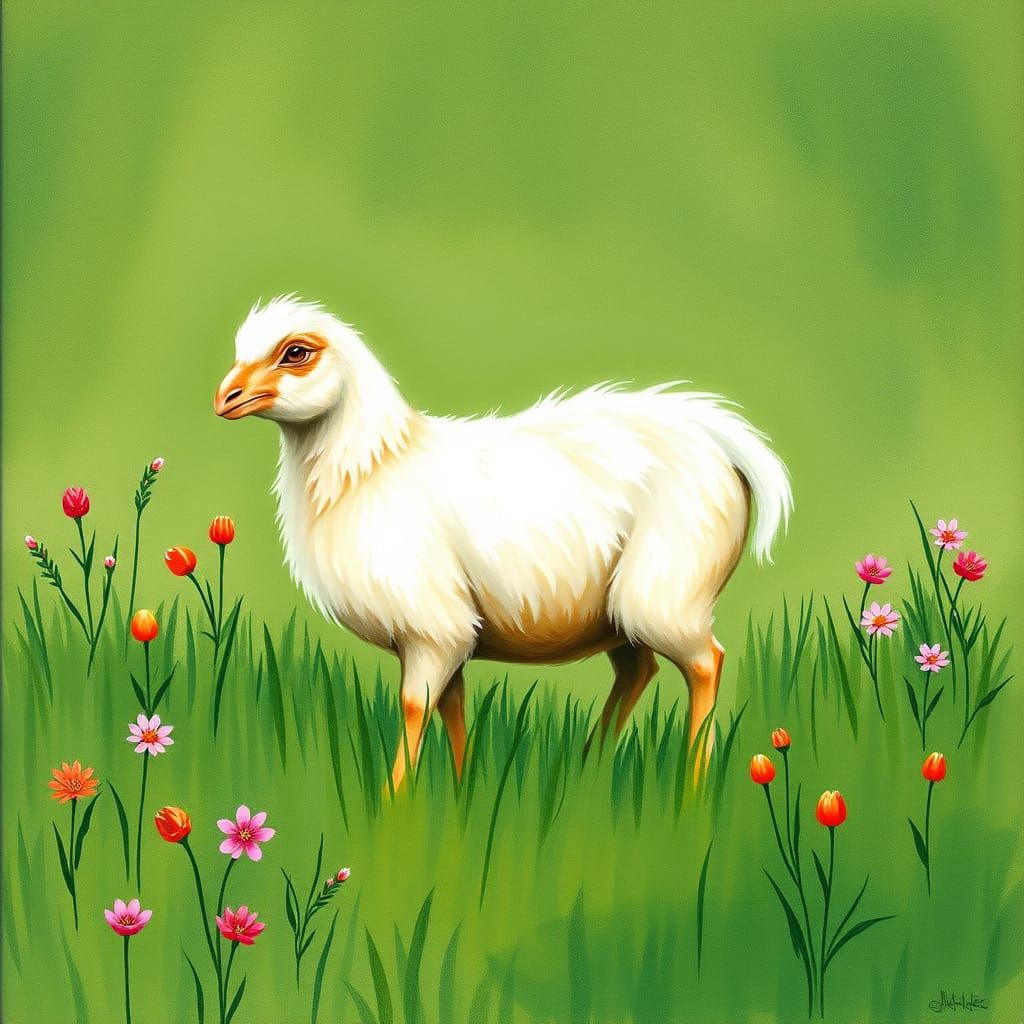 Colorful Sheep in Meadow, Beatrix Potter Style