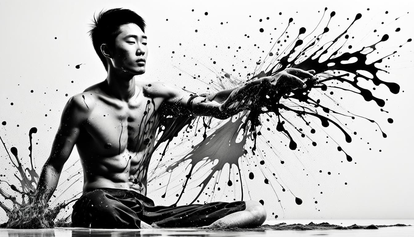 Asian splatter art in black and white