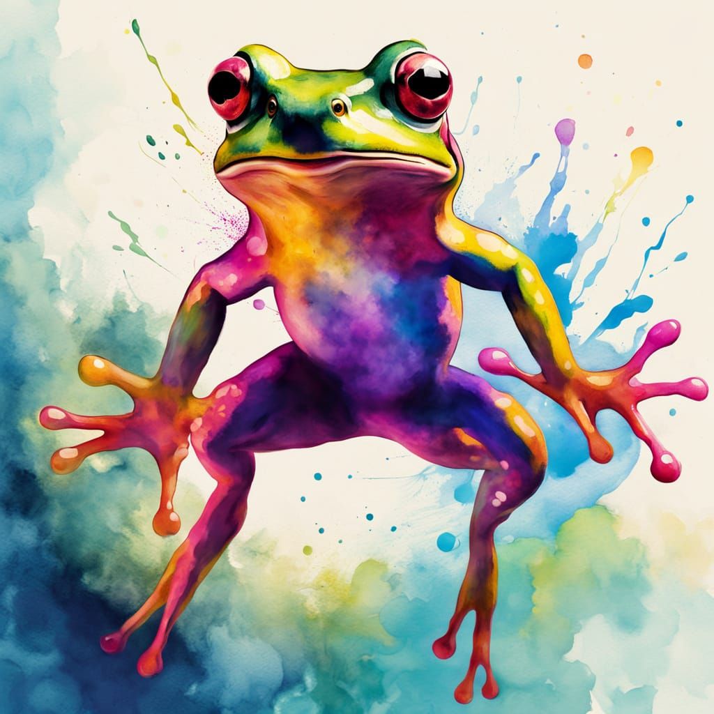 Whimsical Watercolor Frog in Vibrant Hues