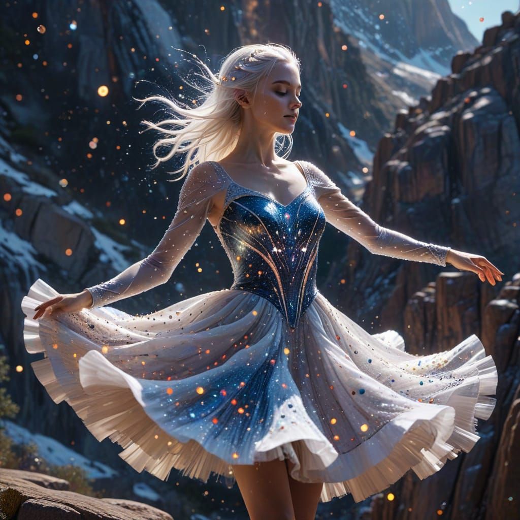 Ballerina and Cosmic Being Dance on Mountain