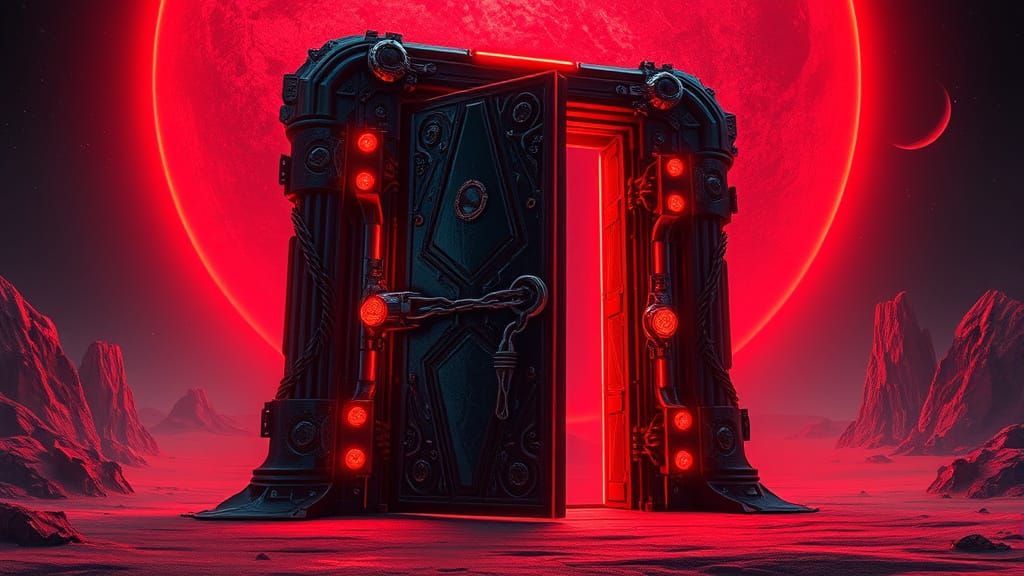 Eerie Onyx Door in Dark Desert Space