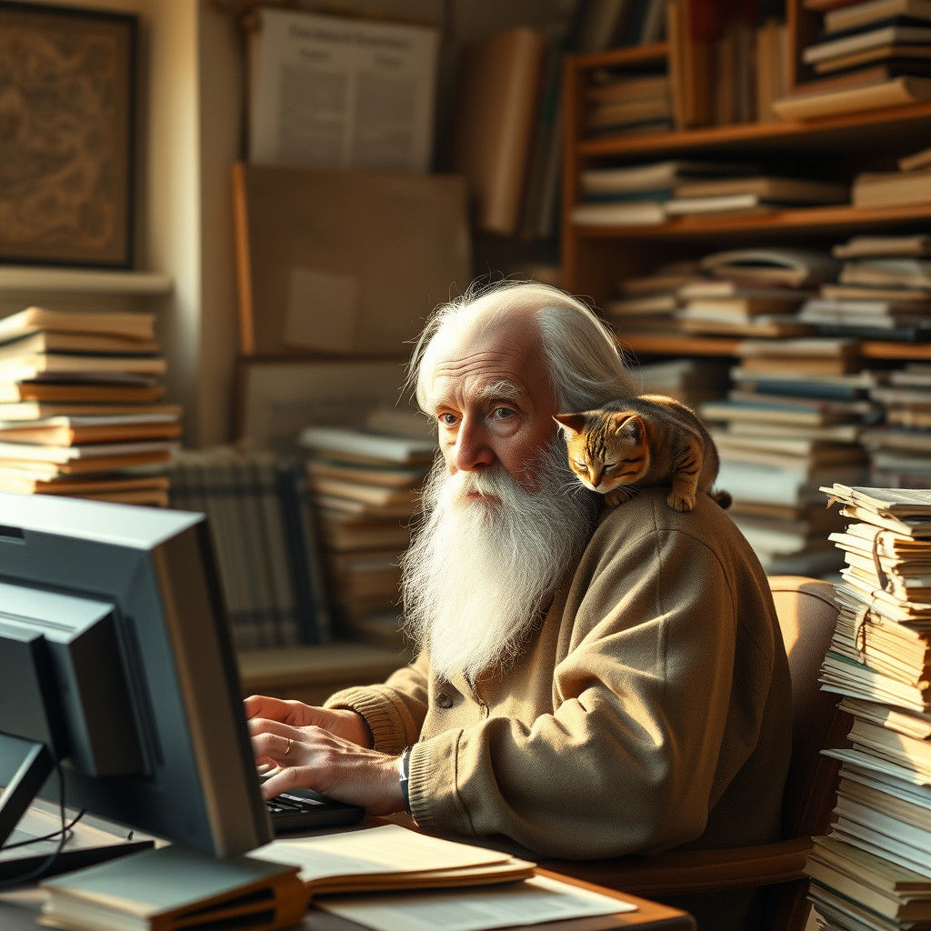 A Gentle Scholar at Work in a Cozy Winter Afternoon Scene