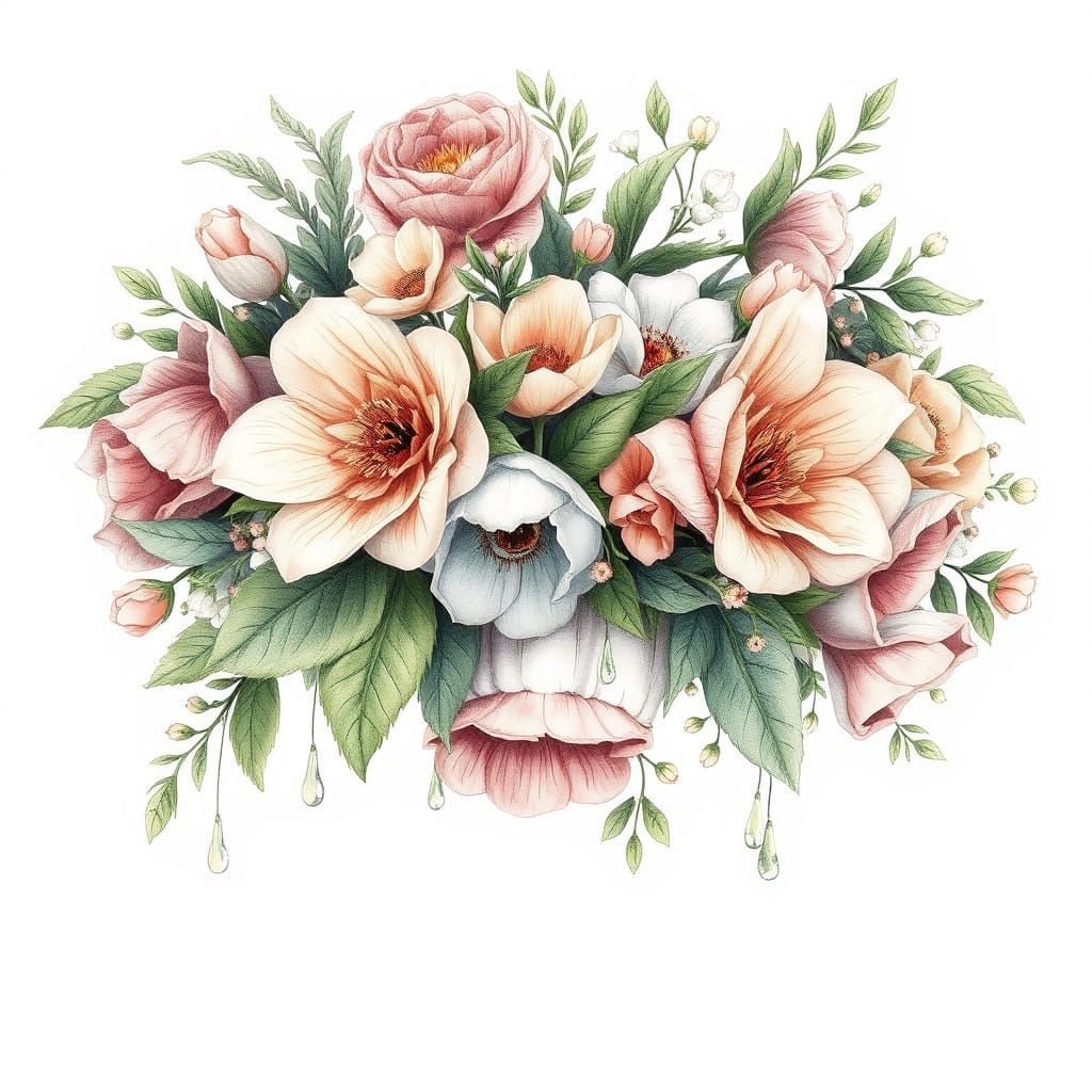 Whimsical Fairytale Floral Crown in Charcoal Drawing Style