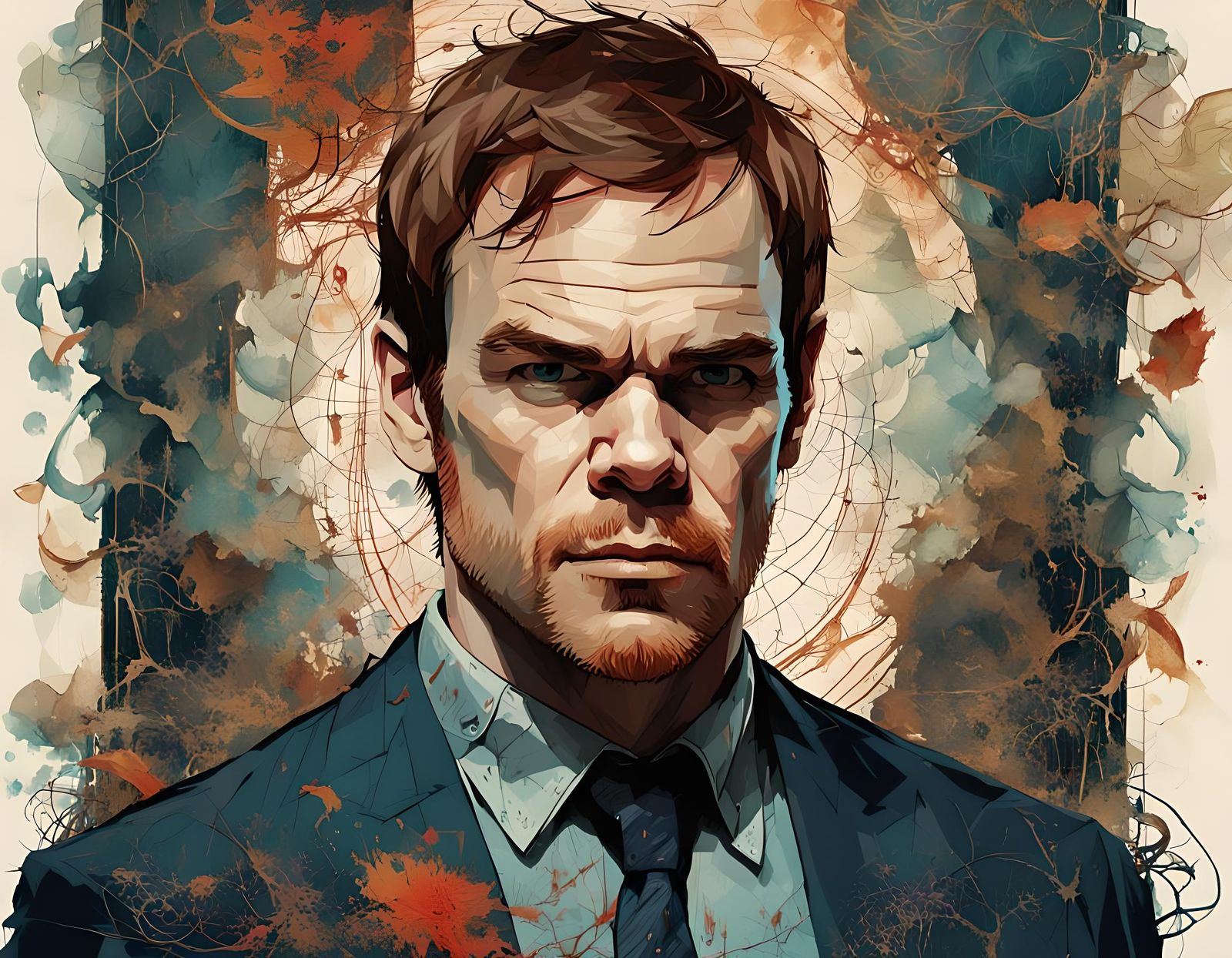 Dexter Inspired Digital Portrait with Intricate Motifs