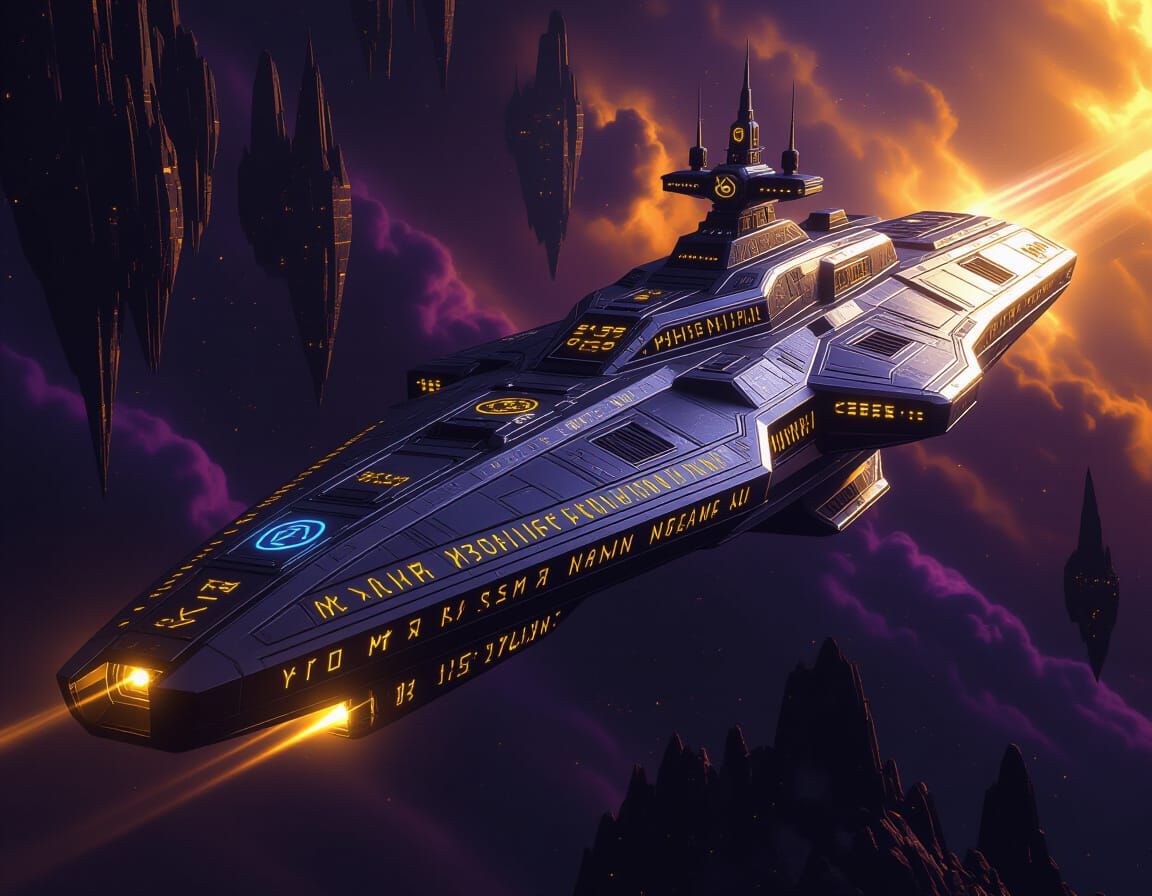 Mystical Runes Adorn Space Opera Battleship