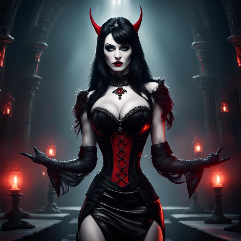 Gothic Woman on Rooftop at Sunset, Hyperrealistic Photograph...