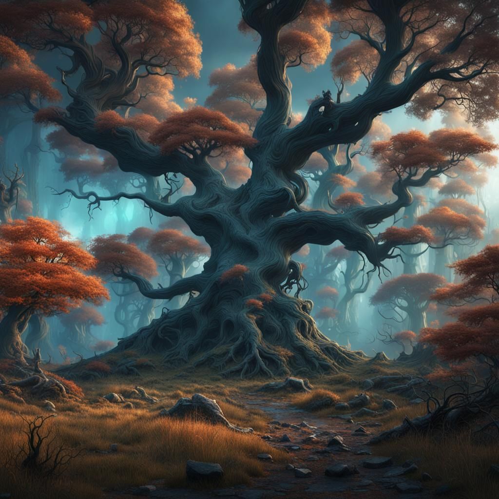 Mystic Forest with Strange Trees in Matte Painting