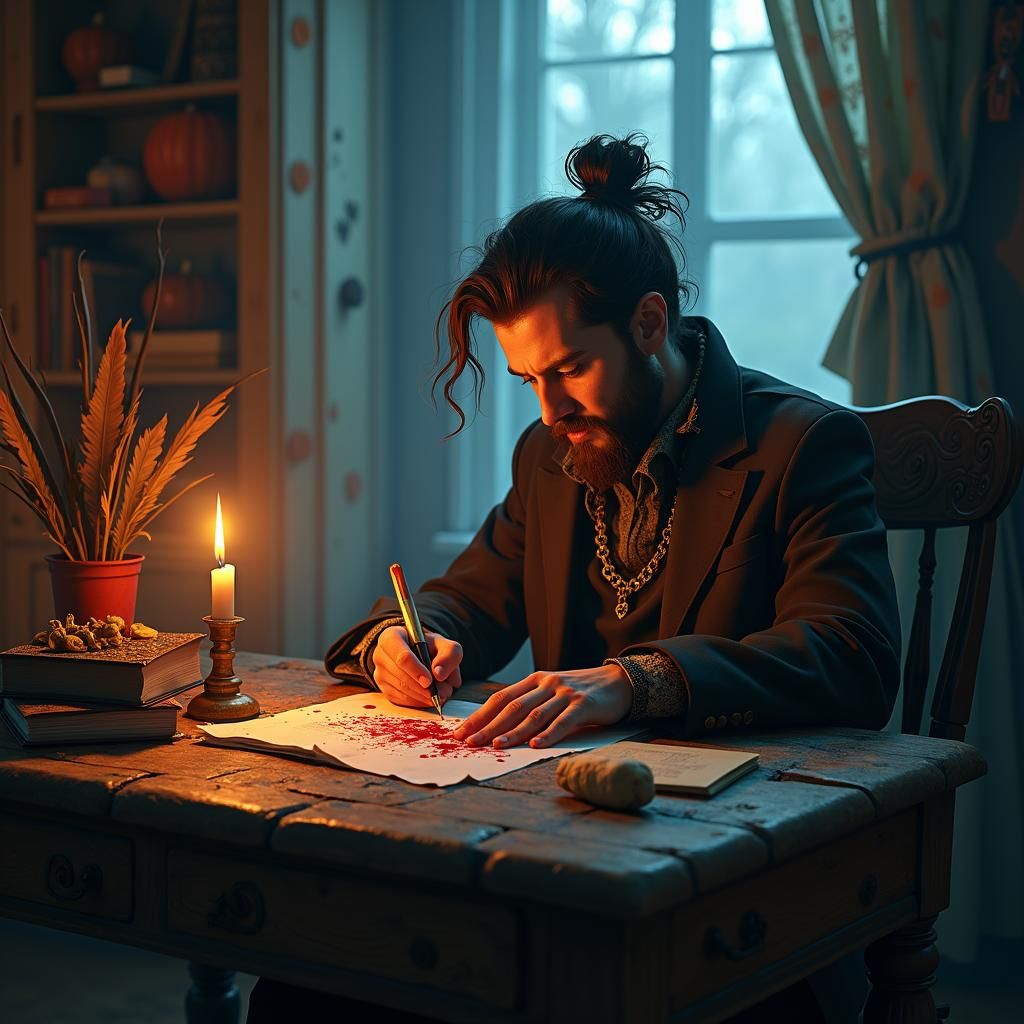 Tortured Poet's Gothic Inspiration in Art Nouveau Style