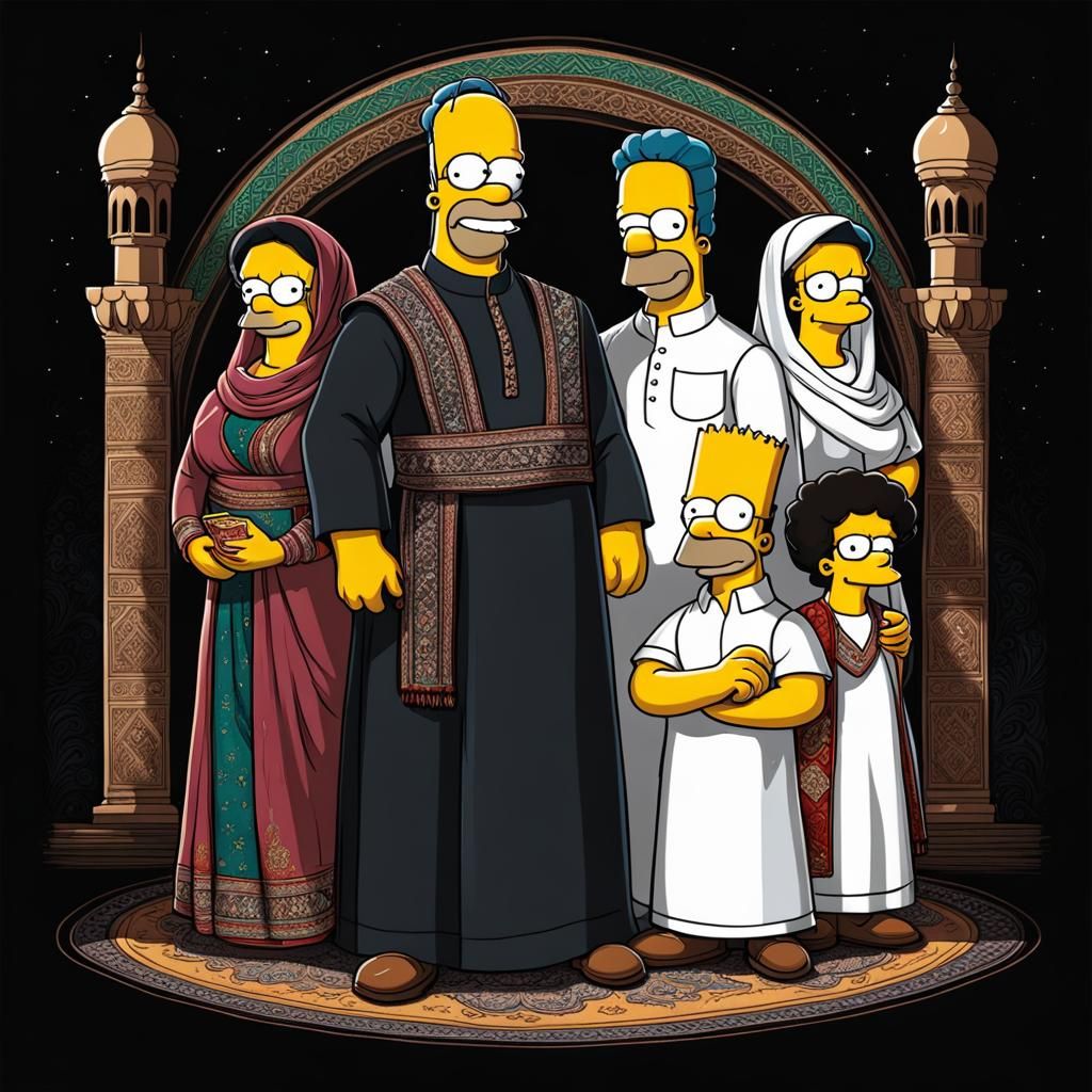 Simpsons Style Family in Arabic Kurtas