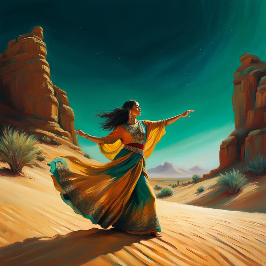 Middle Eastern Dancer: Neo-Impressionist Oil Painting
