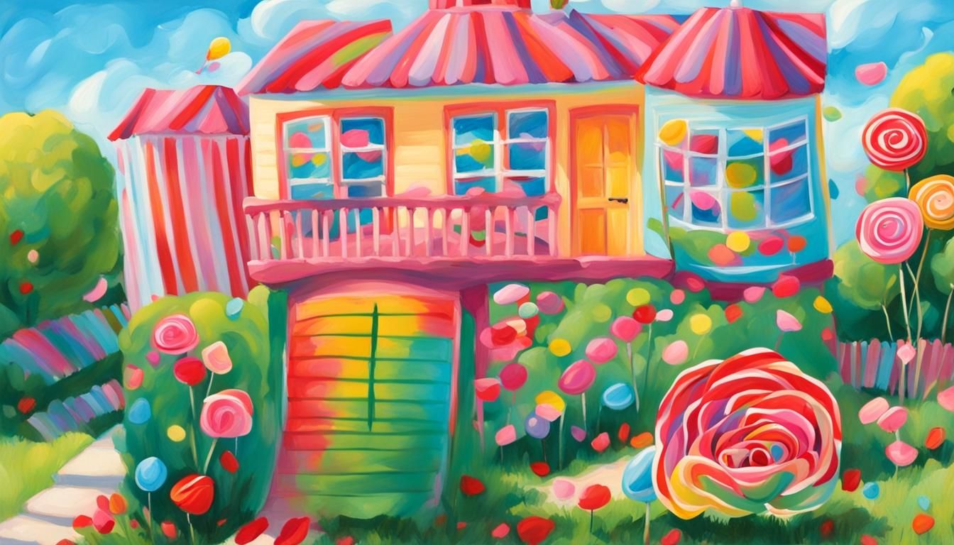Candyland Home in Gouache with Swirling Details