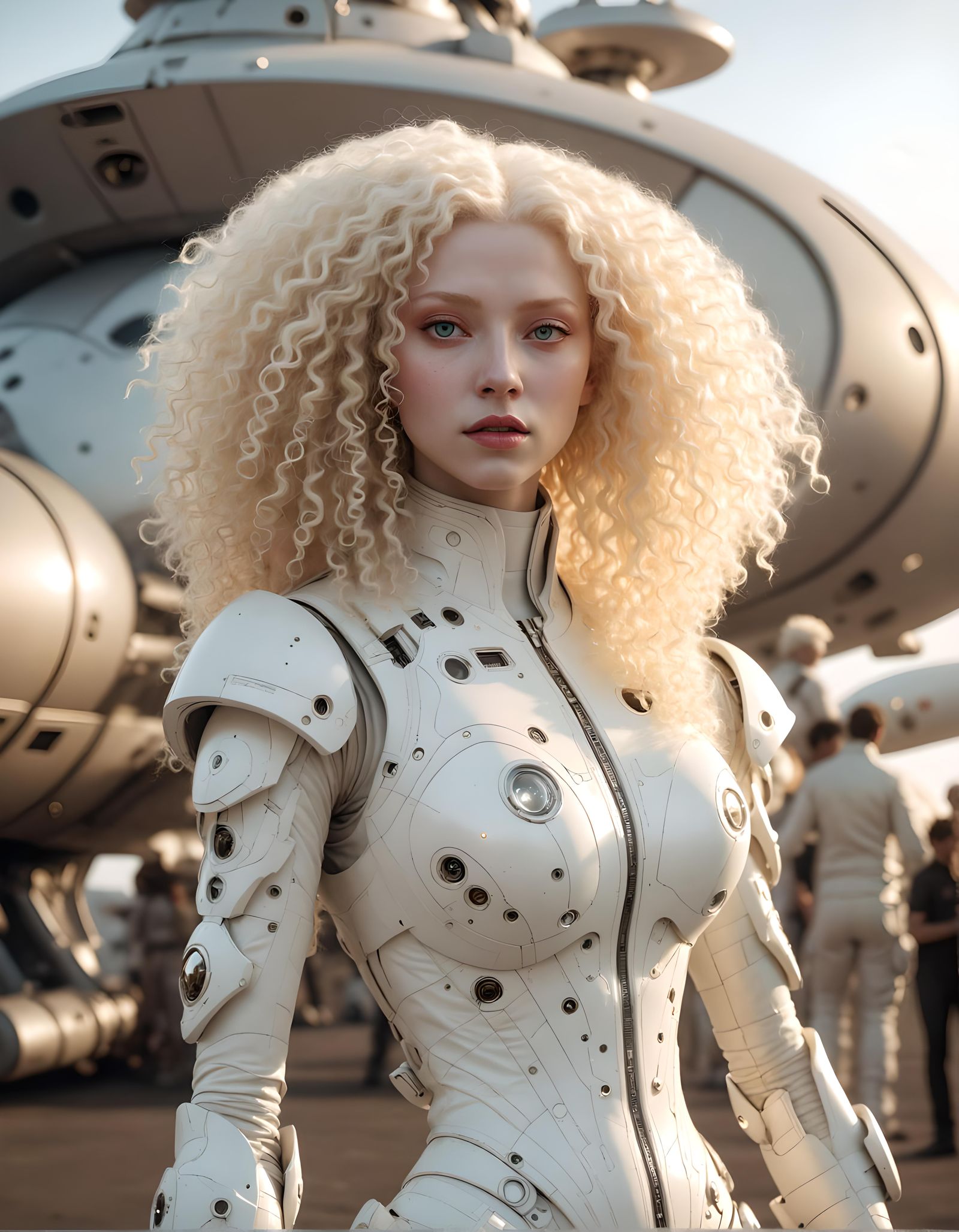 Albino Woman and Spaceship in Sci-Fi Style