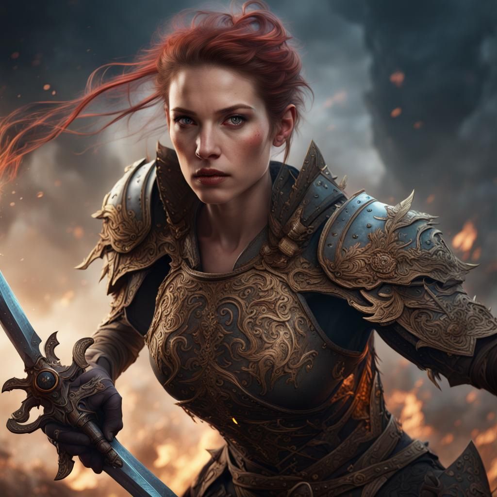 Woman in Battle: Detailed Matte Painting
