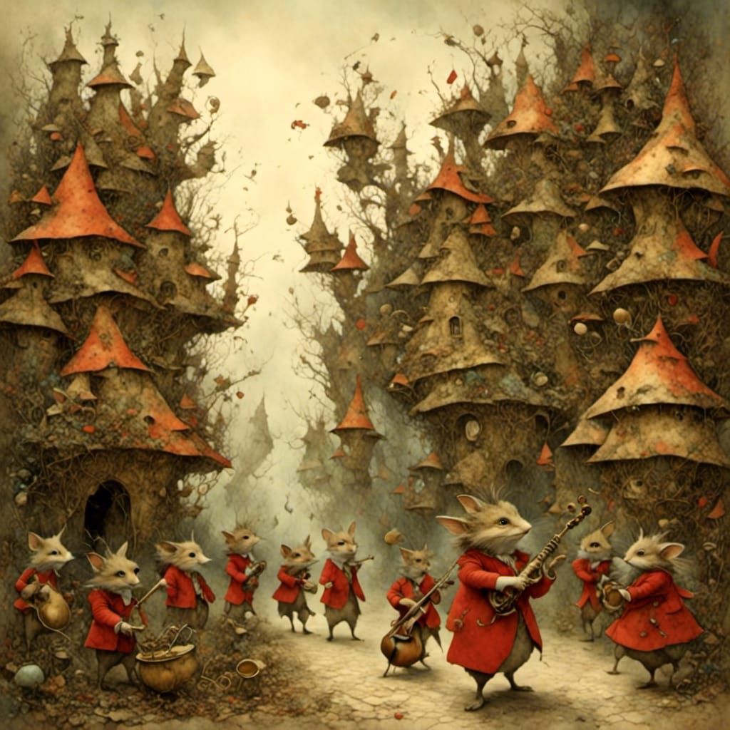 Marching Band in Red Uniforms Plays Brass