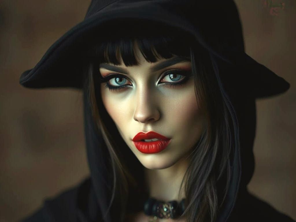 Gothic Femme Fatale in Mystical Cloak