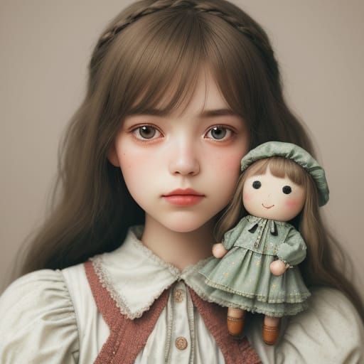 Vintage-Style Portrait of a Soft Doll in Earthy Tones