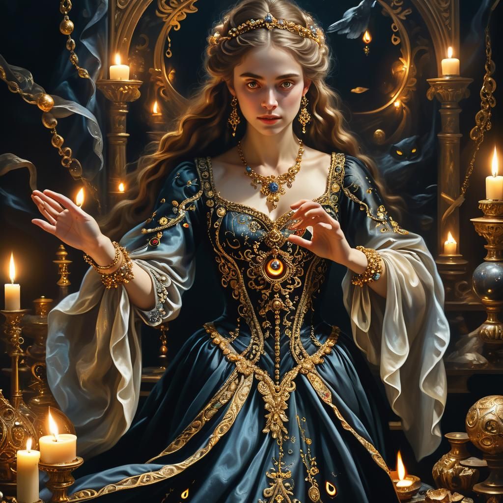 Mystical Woman in Baroque Fantasy Oil Painting
