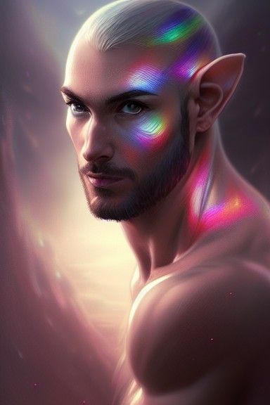 Elegant Elf Portrait with Rainbow Robe