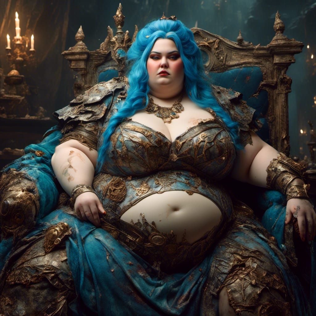 Obese Goddess with Divine Blue Hair in WoW Style