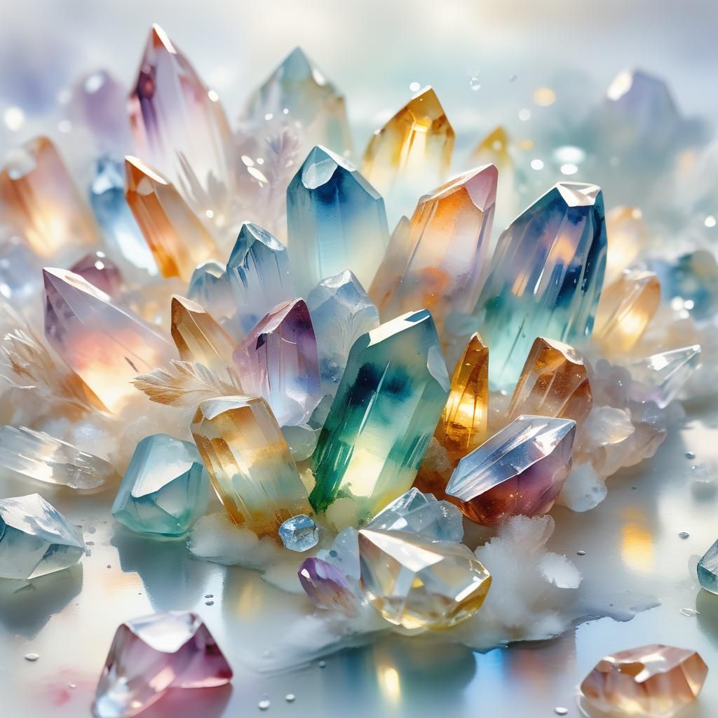 Crystals in Water Cup: Soft Focus Watercolor