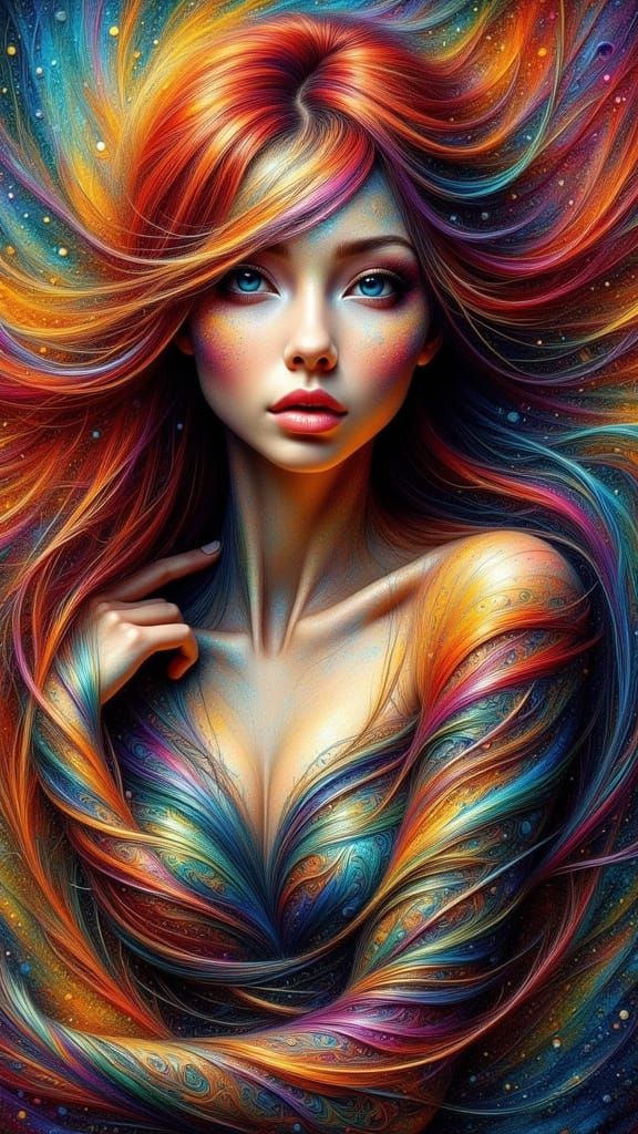 Abstract Woman with Flowing Burgundy Hair