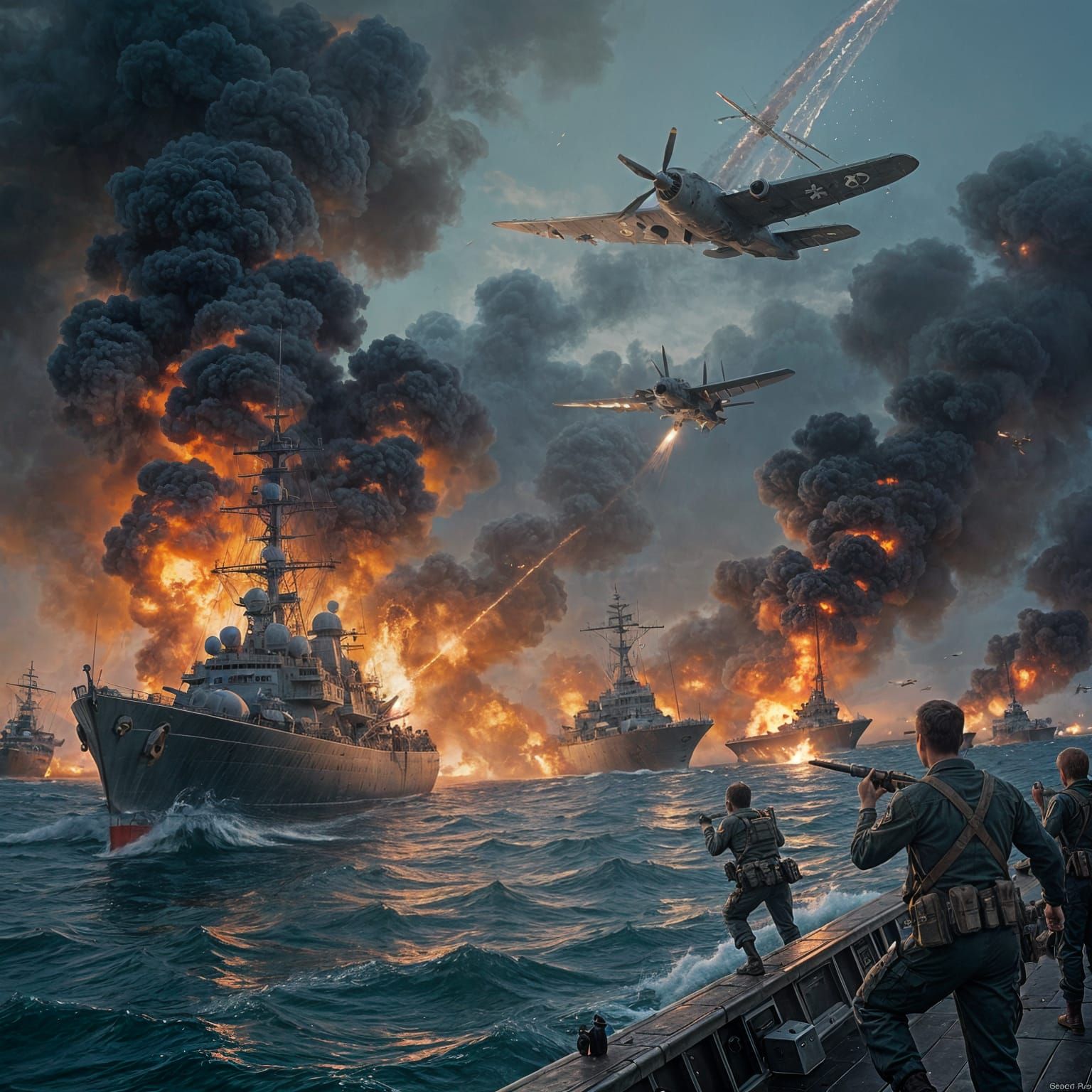 Pearl Harbor Attack: Burning Ships and Air Combat