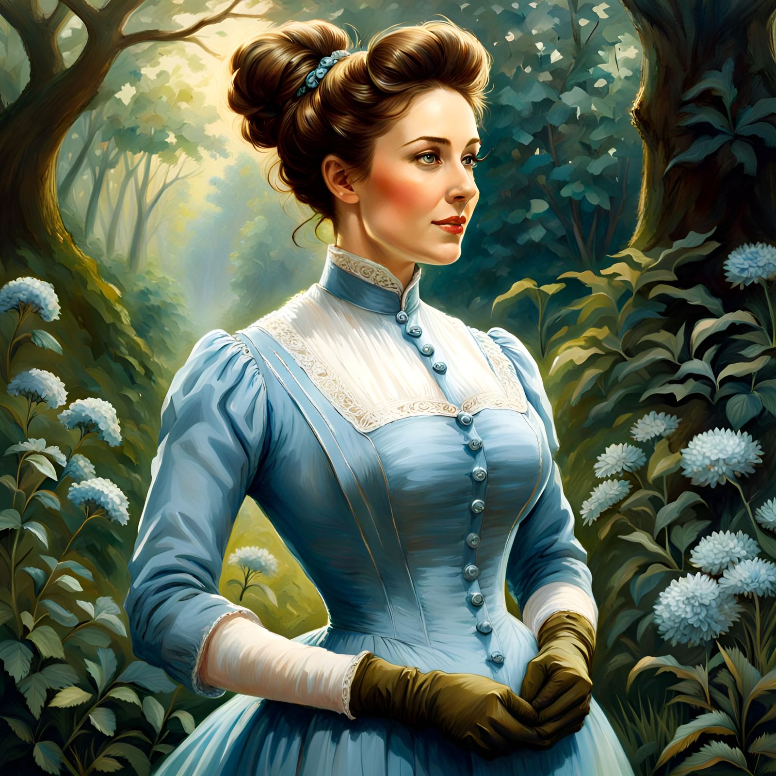 Victorian Woman in Mystic Garden: Fantasy Art Portrait