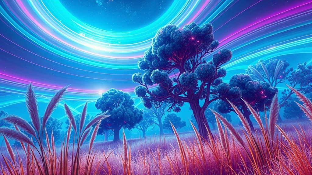 Neon Dreamscape in Fractal Universe with Glowing Lights