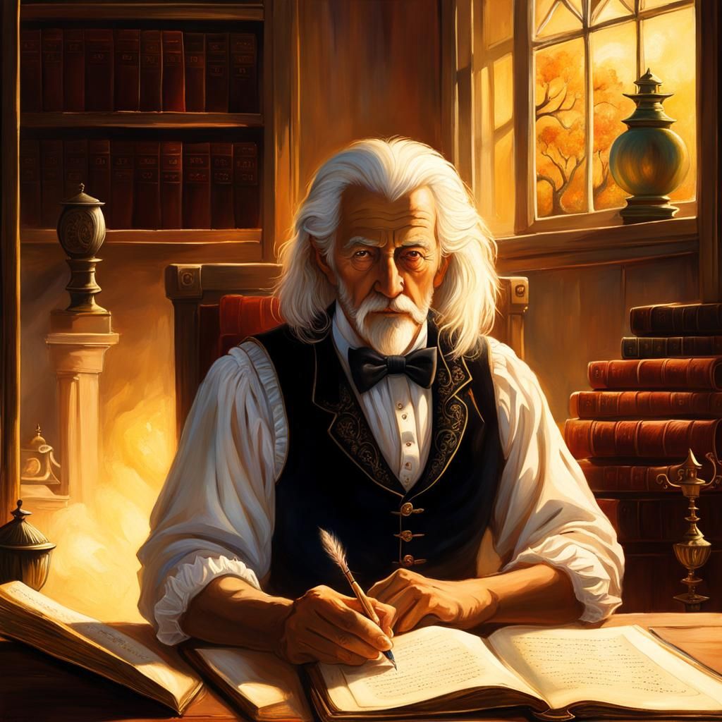 Magus Writing with Quill in Fantasy Art Style