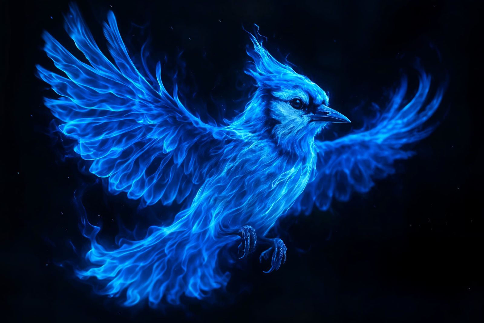 Ethereal Blue Jay Engulfed in Flames