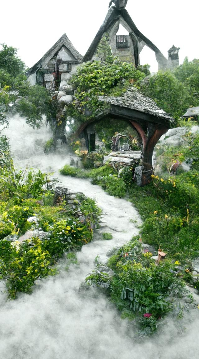 Ethereal Fantasy Shire in Kinkade Style