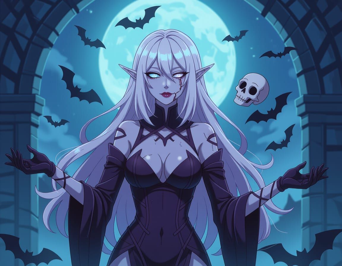 Undead Woman with Spectral Warhorse in Manga Style