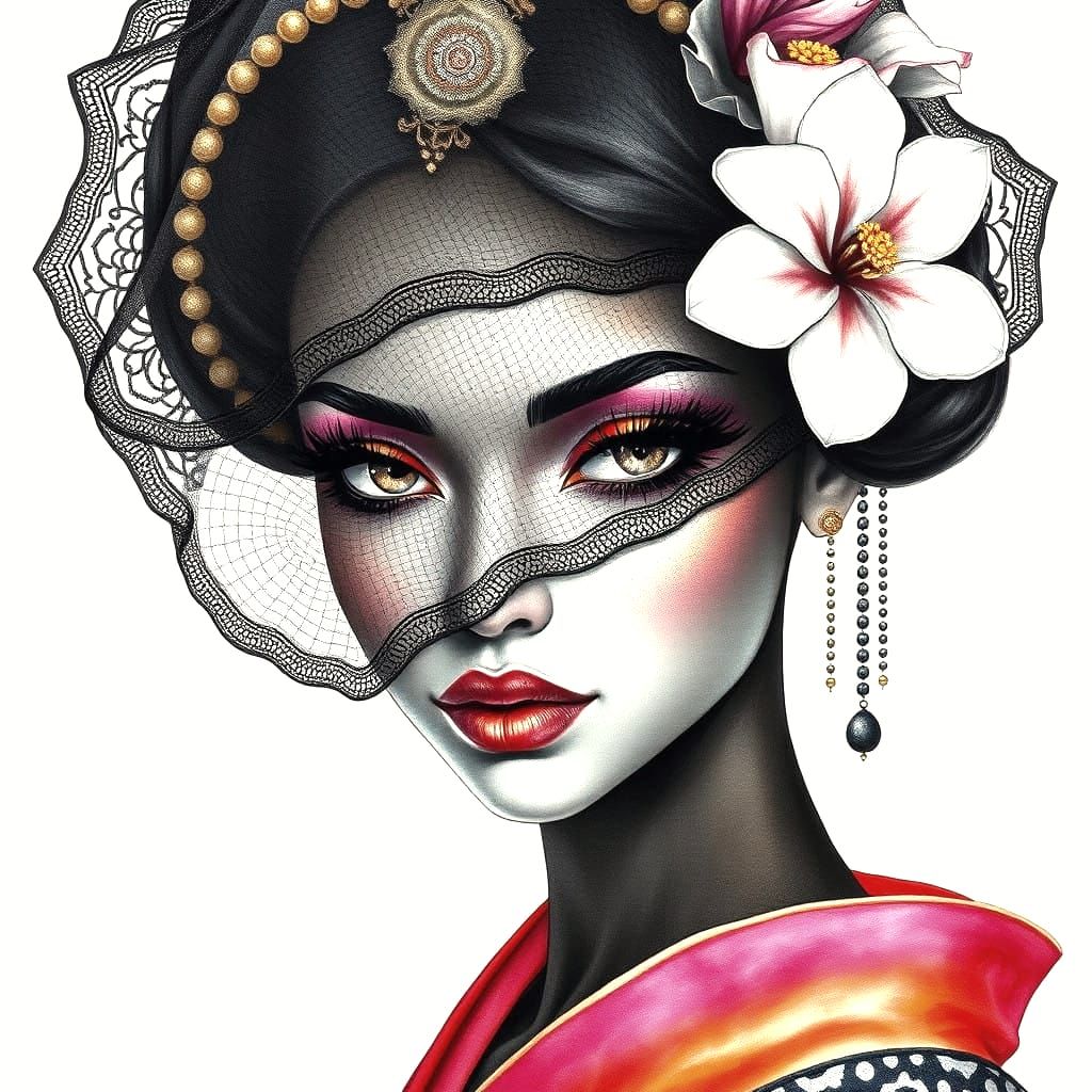 Ethereal African Geisha in Enchanted Watercolor