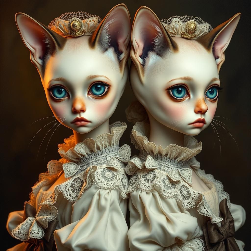 Victorian Siamese Twins in Pop-Surrealist Style