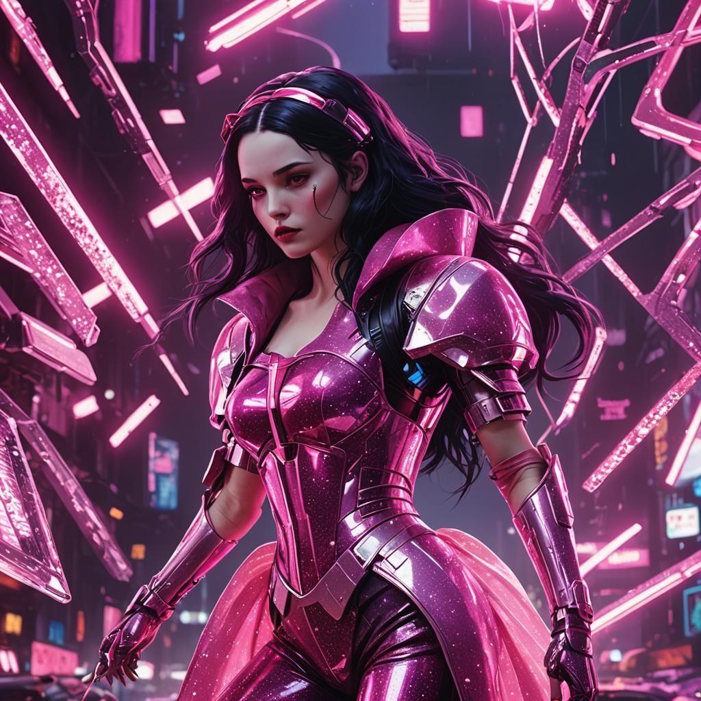 Snow White Space Mermaid in Cyberpunk Neon Style