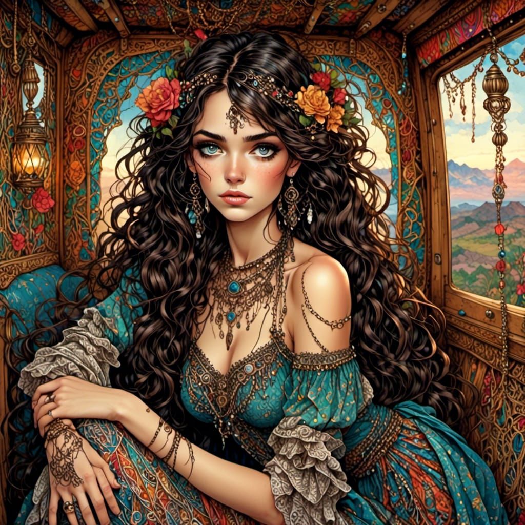 Young Gypsy Woman in Fantasy Setting