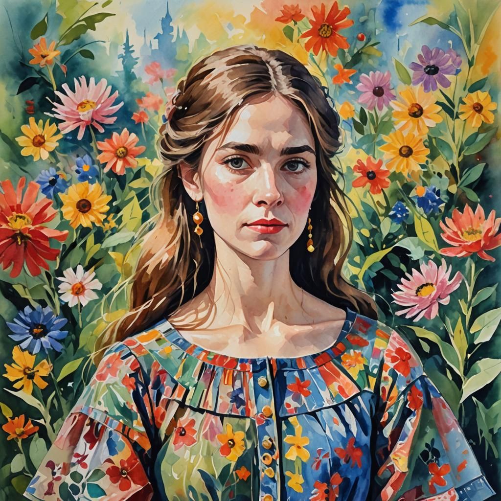Anna B. in Gouache Style Impressionist Masterpiece