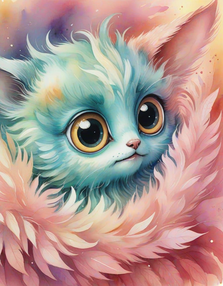 Whimsical Watercolor Illustration of a Gentle Creature