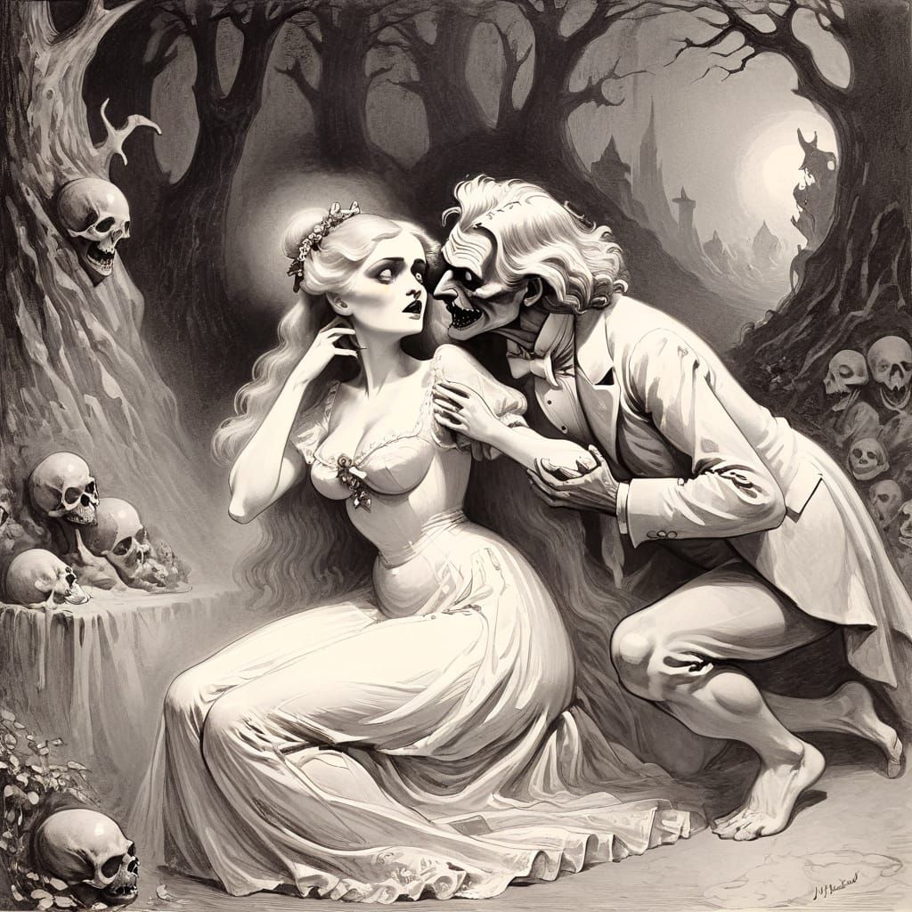 Dreadful Vision in the Style of Norman Lindsay and Gustave D...