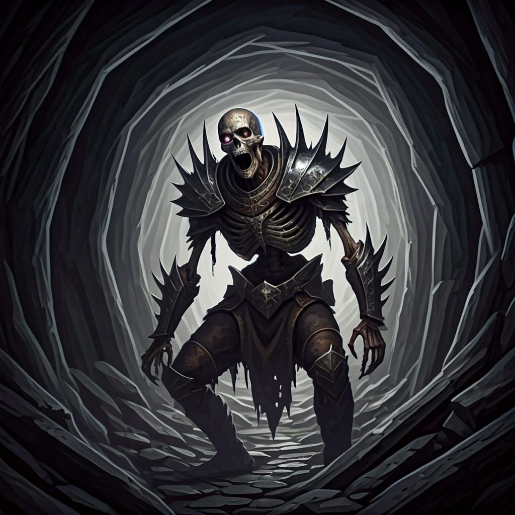 Skeletal Undead Miner in Dark Fantasy Scene