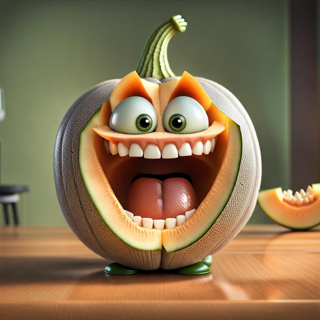 Goofy Anthropomorphic Cantaloupe 3D Render