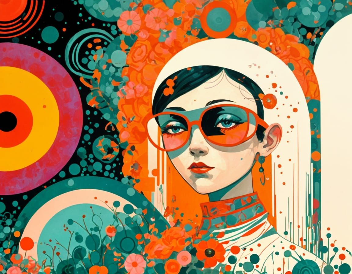 Retro-Futuristic Garden in Vintage Art Style