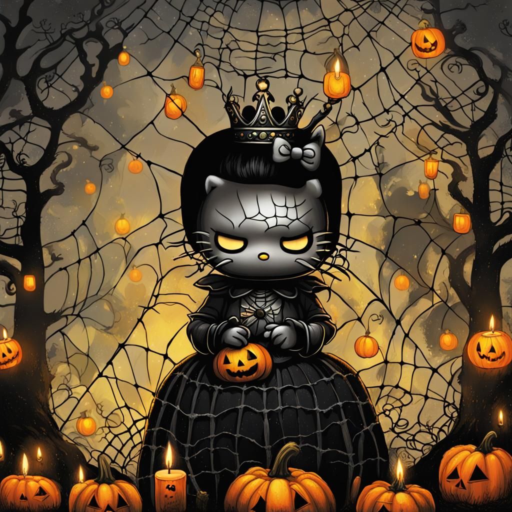 Gothic Cartoon Pumpkin Queen in Dark Fantasy Style