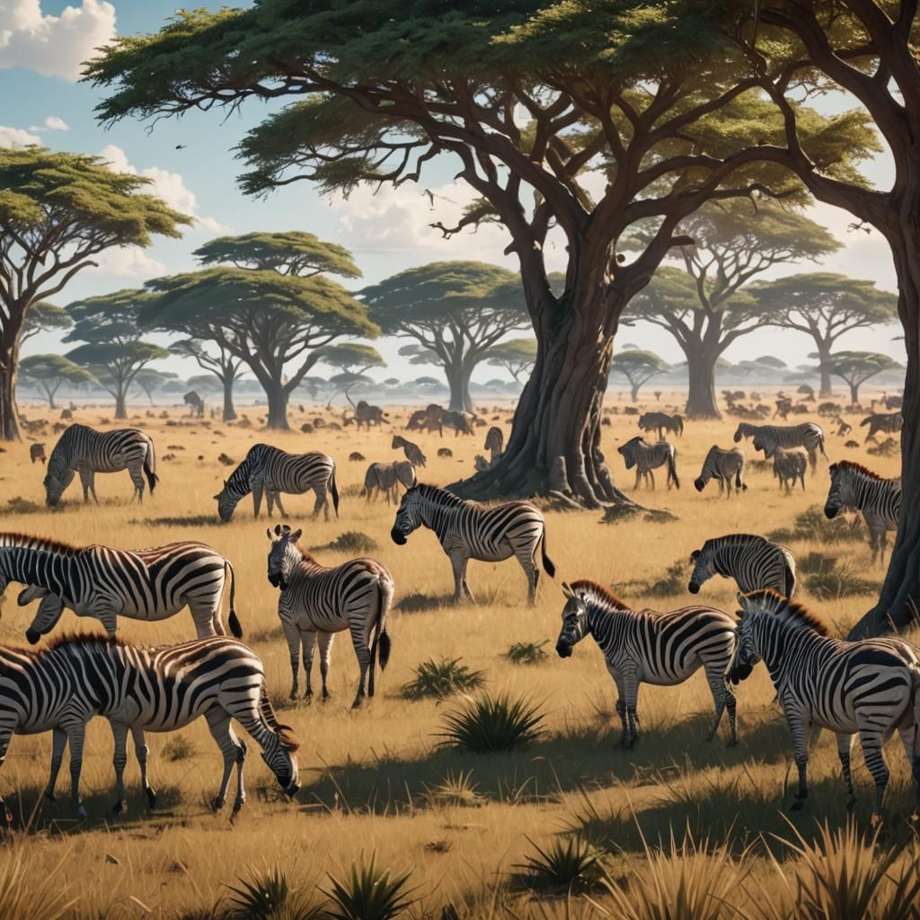 Zebras on Savannah: Wide Angle 3D Anime Art