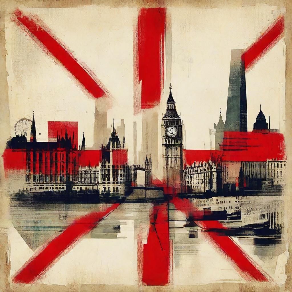 Constructivist London Spring Poster in Grunge Acrylic Style