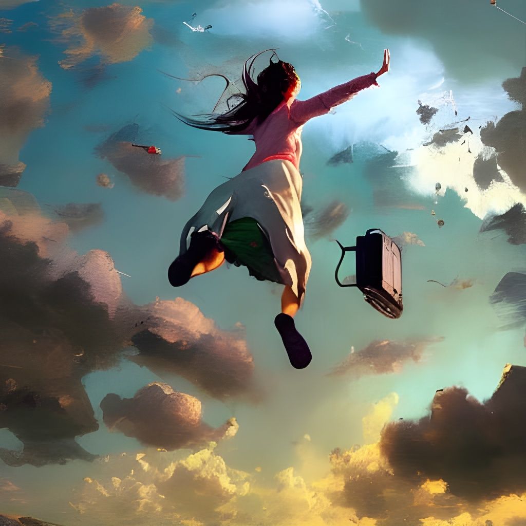 Woman Freefalling in a Fantasycore Sky