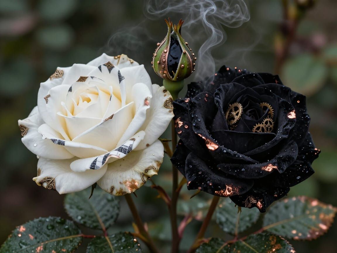 Steampunk Roses Macro Photo with Filigree and Gears
