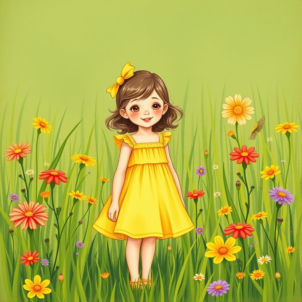 Girl in Meadow, Beatrix Potter Style