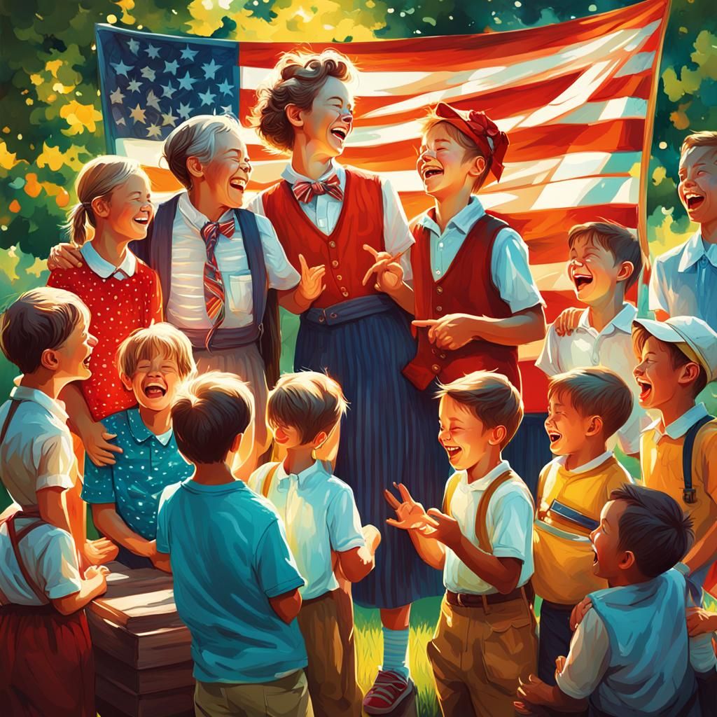 Children's Laughter in Summer Park, Rockwell Style