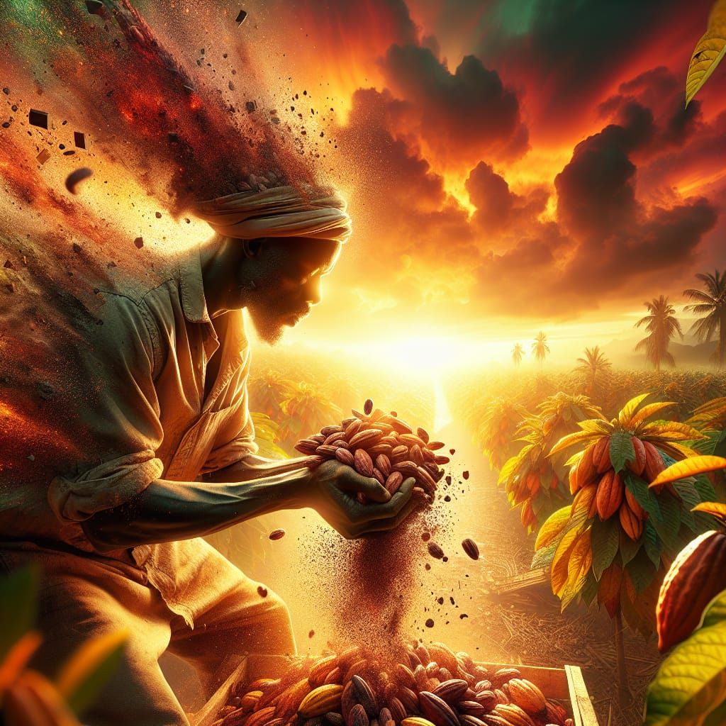 Cocoa Harvest at Sunset: Hyperrealistic Concept Art